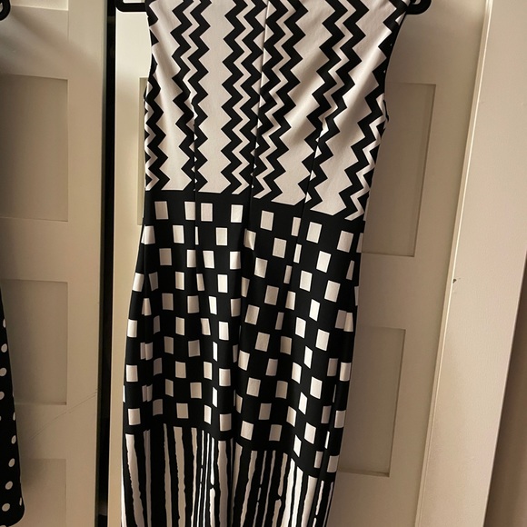 Joseph Ribkoff size 4 midi black & white Geometric design dress - Picture 2 of 11